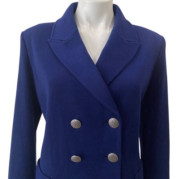 St. John Knit designer Women's Wool Navy Double-Breasted Blazer jacket sz 12 - - Picture 8 of 11